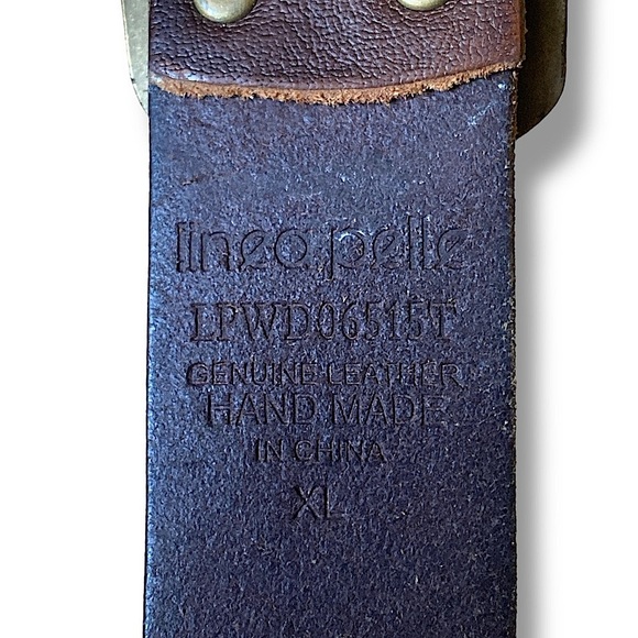Linea Pelle Vintage Leather Belt Distinctive Studded Riveted Brass Detail XL - Picture 4 of 11